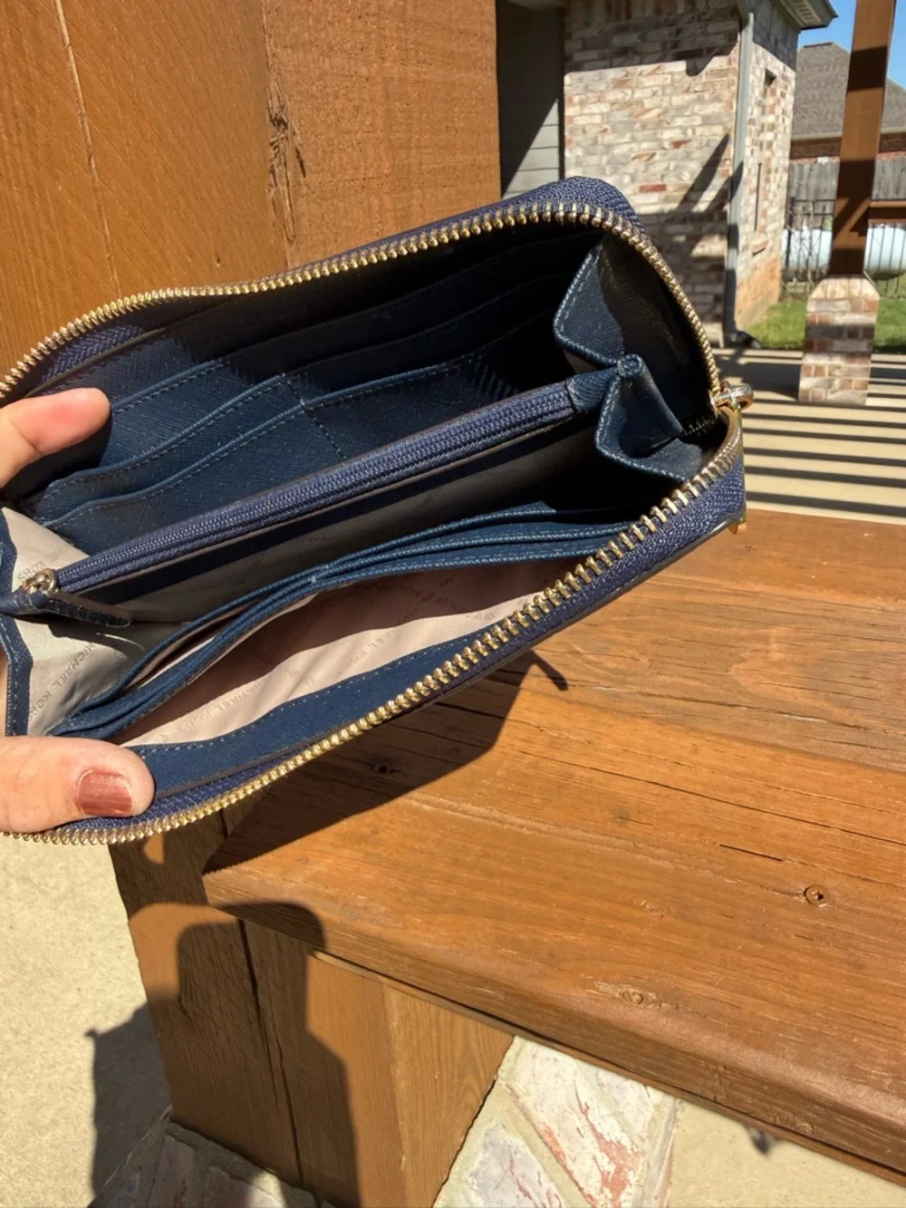 Michael Kors Dark Blue Textured Pebbled Leather Wallet